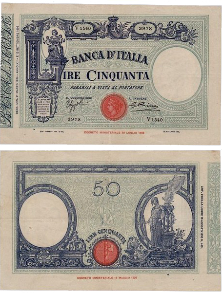 Banconota 50 Lire "Matrice (Fascio)" -  Regno d'Italia - 1930 