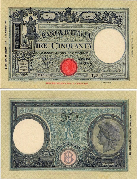 Banconota 50 Lire "Grande "L" (B.I.)" -  Regno d'Italia - 1943 