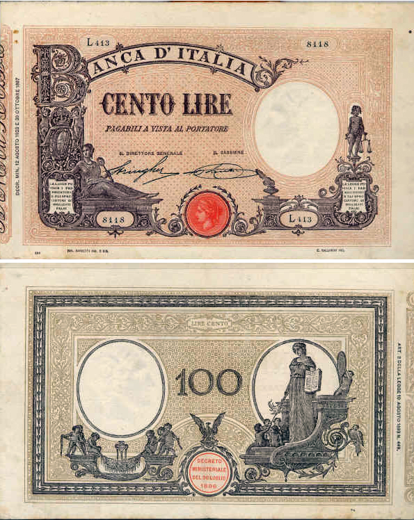 Banconota 100 Lire "Matrice (Decreto)" -  Regno d'Italia - 1915 