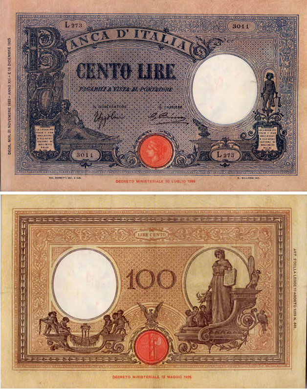 Banconota 100 Lire "Azzurrino (Fascio)" -  Regno d'Italia - 1926 