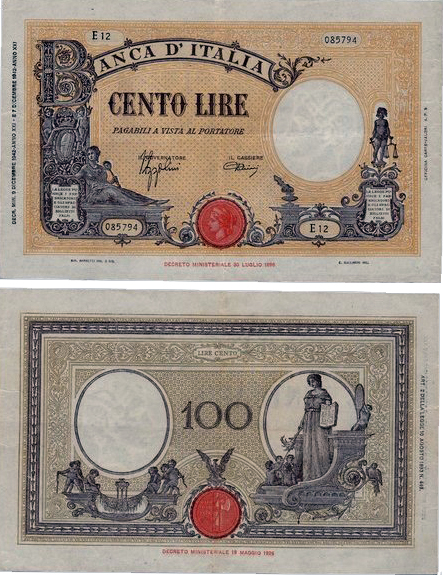 Banconota 100 Lire "Grande "B" (Fascio) -  Regno d'Italia - 1942 