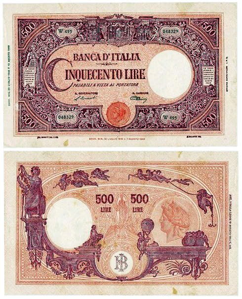 Banconota 500 Lire "Grande "C" (B.I.)" -  Regno d'Italia - 1945 