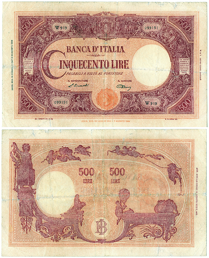 Banconota 500 Lire "Grande "C" (B.I.) Repubblica" -  Italia - 1947 