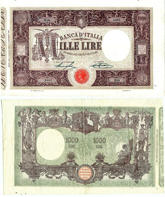 Banconota 1000 Lire "Matrice (Decreto)" -  Regno d'Italia - 1918 