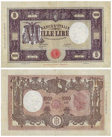 Banconota 1000 Lire "Grande "M" (B.I.)" -  Regno d'Italia - 1943 