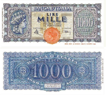 Banconota 1000 Lire "Italia Turrita (Non Emesso) - Serie Sostitutiva" -  Regno d'Italia - 1944 