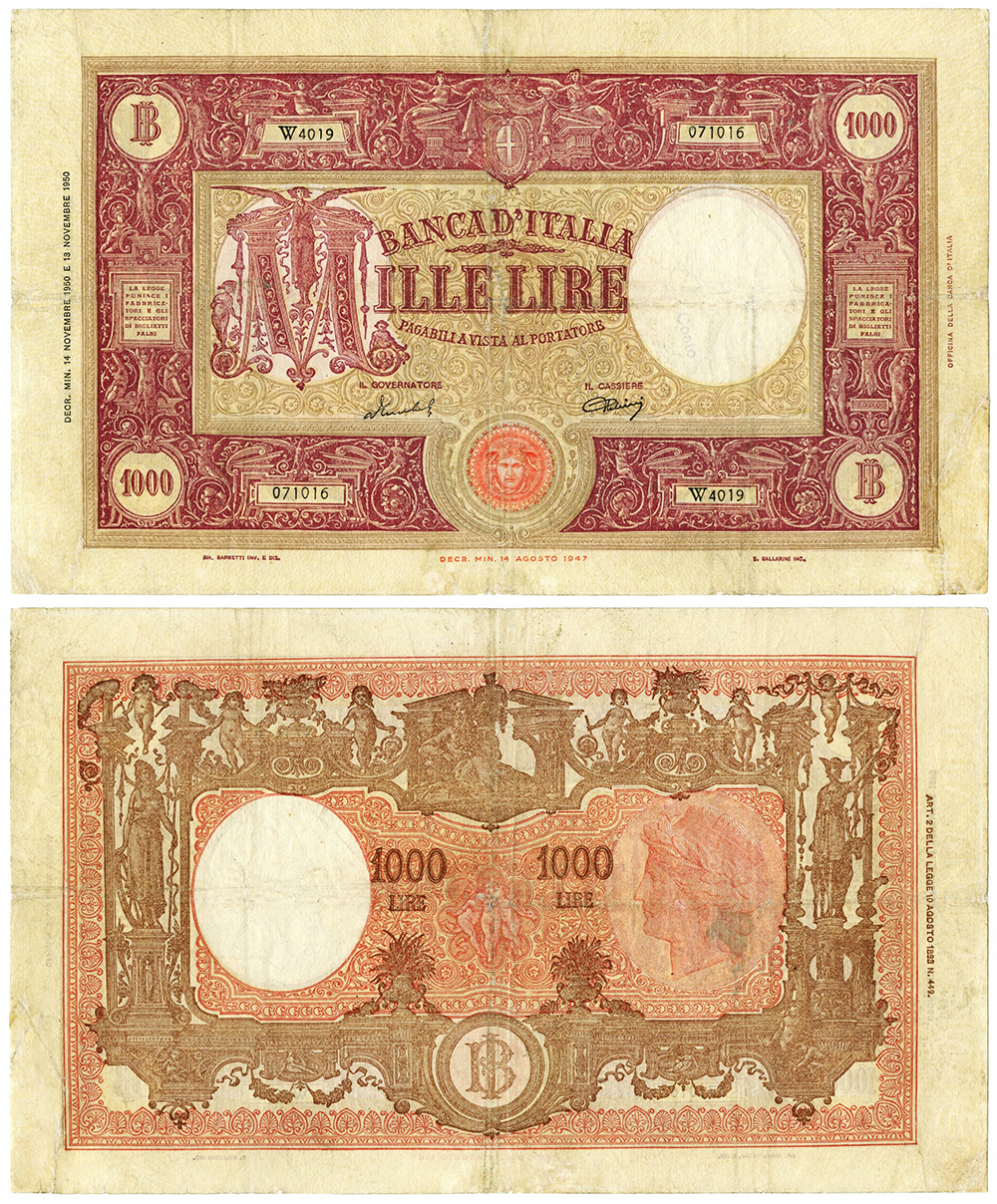 Banconota 1000 Lire "Grande "M" (Medusa)" -  Italia - 1948 