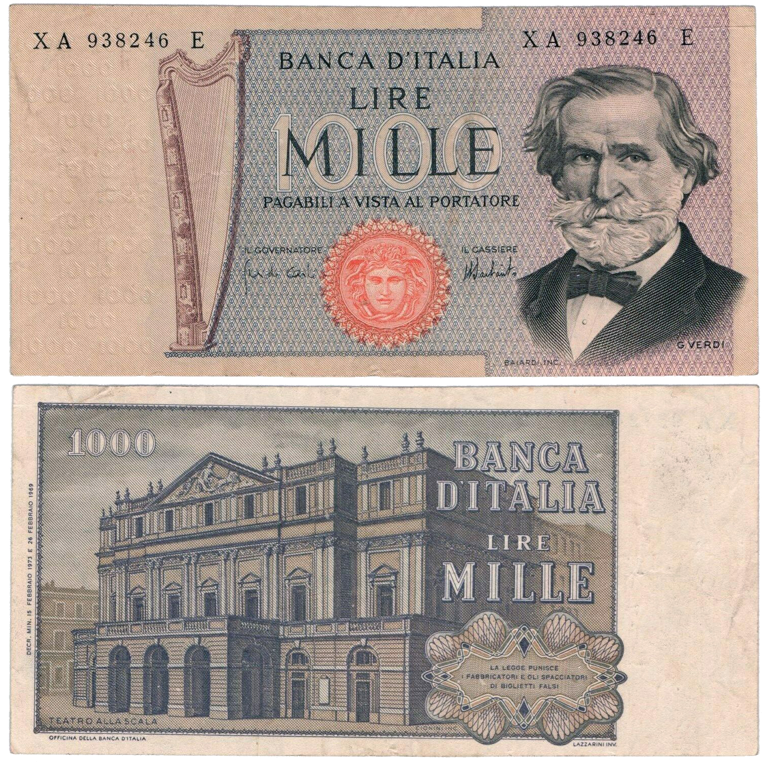 Banconota 1000 Lire "Giuseppe Verdi - 2° Tipo - Serie Sostitutiva" -  Italia - 1980 