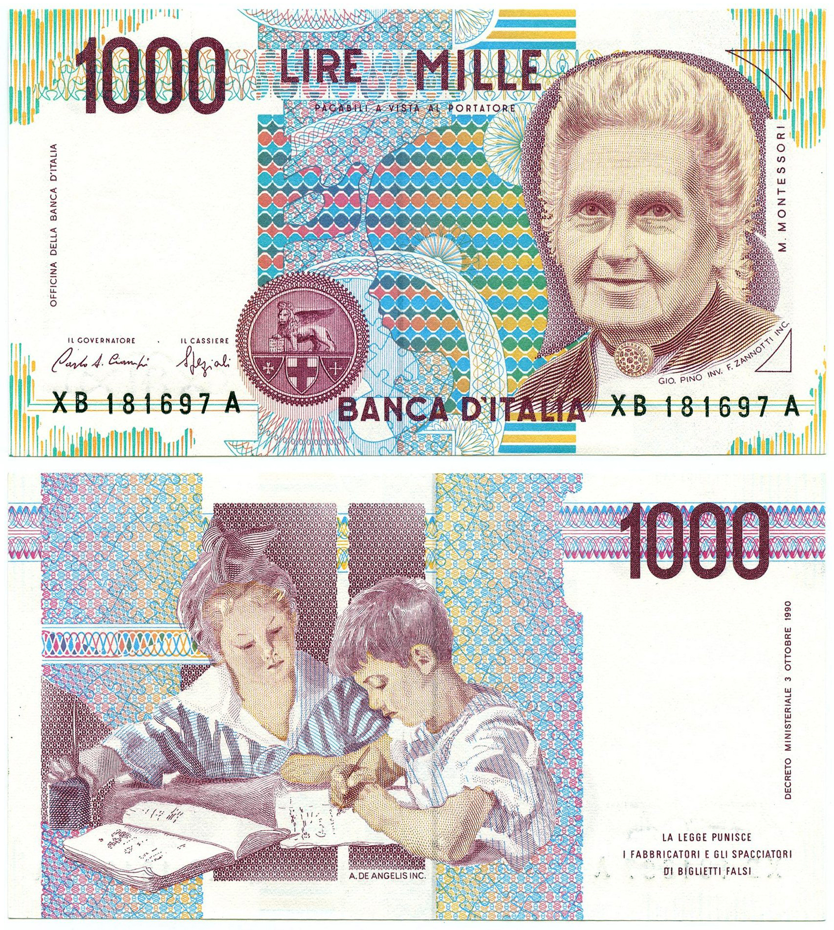 Banconota 1000 Lire "Maria Montessori - Serie Sostitutiva" -  Italia - 1998 