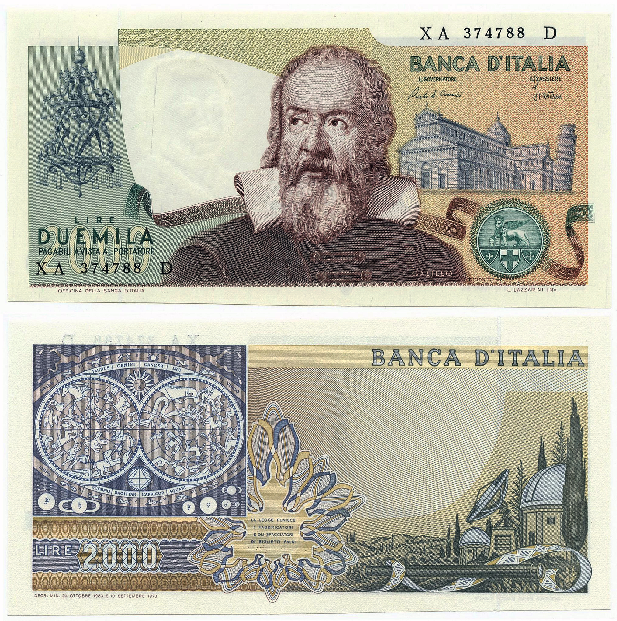 Banconota 2000 Lire "Galileo Galilei - Serie Sostitutiva" -  Italia - 1983 