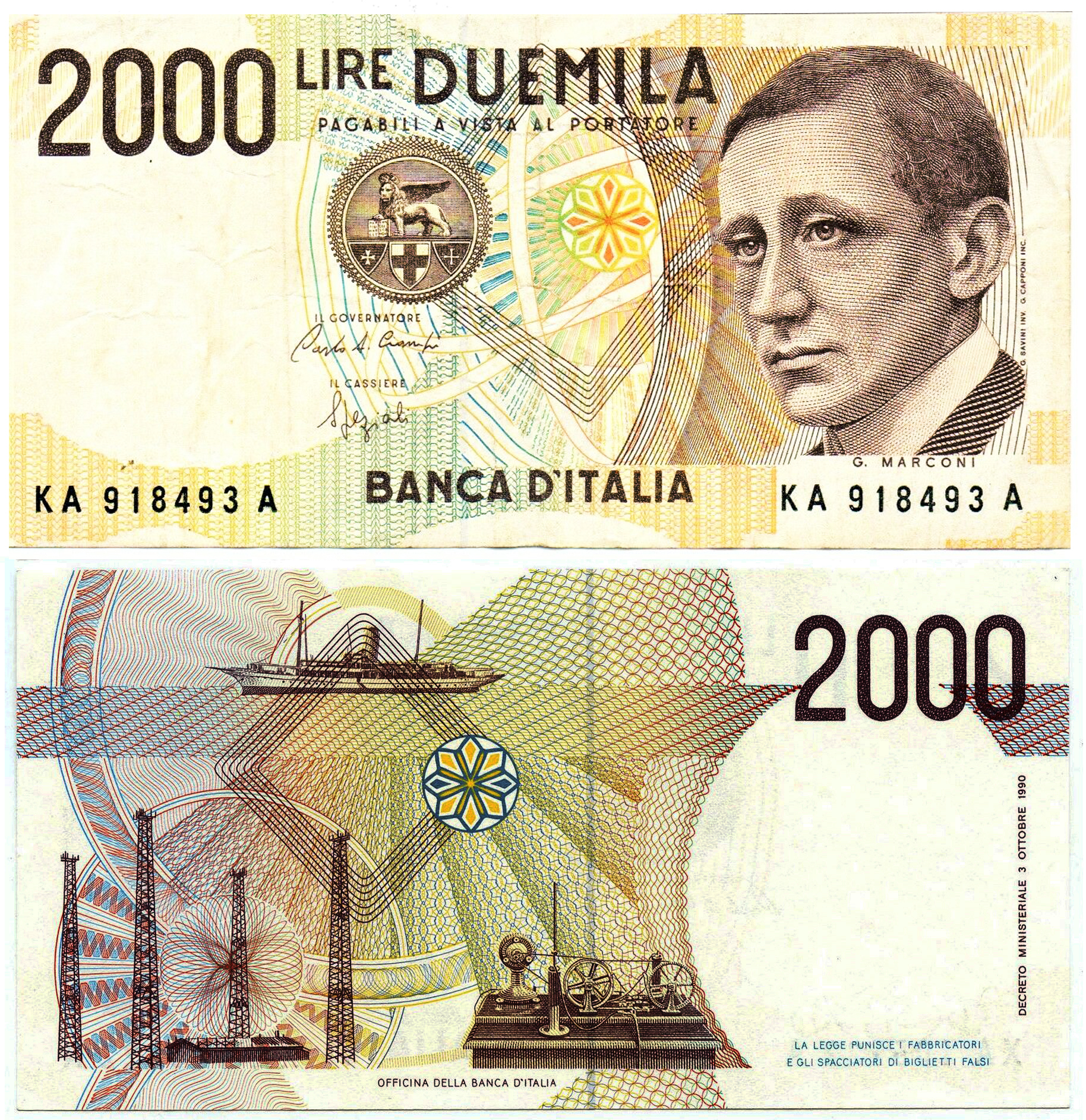 Banconota 2000 Lire "Guglielmo Marconi" -  Italia - 1992 