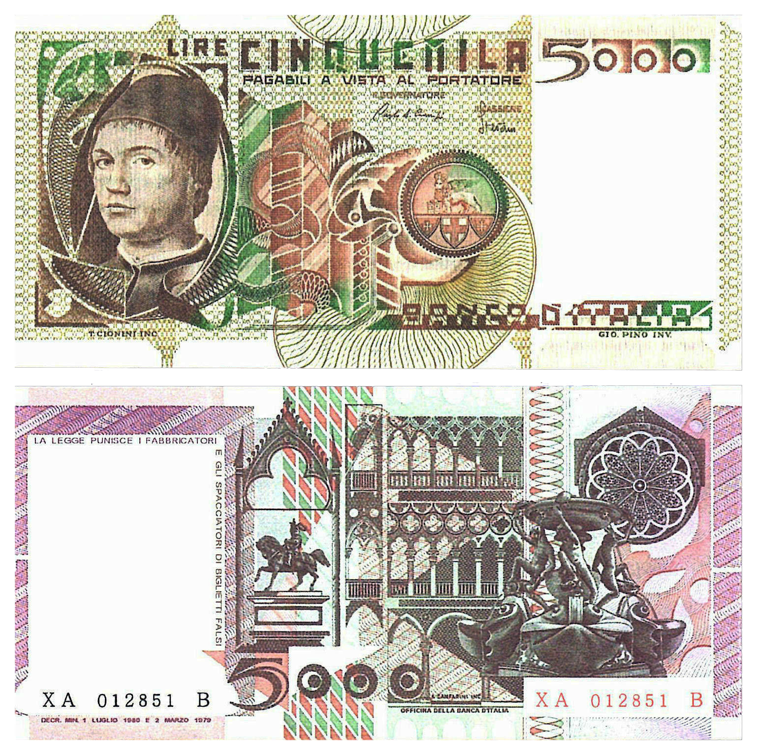 Banconota 5000 Lire "Antonello da Messina - Serie Sostitutiva" -  Italia - 1980 