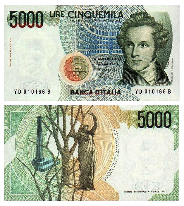 Banconota 5000 Lire "Vincenzo Bellini" -  Italia - 1996 