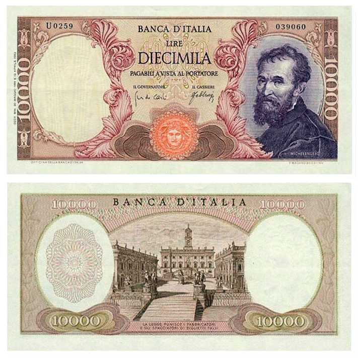 Banconota 10000 Lire "Michelangelo Buonarroti" -  Italia - 1964 