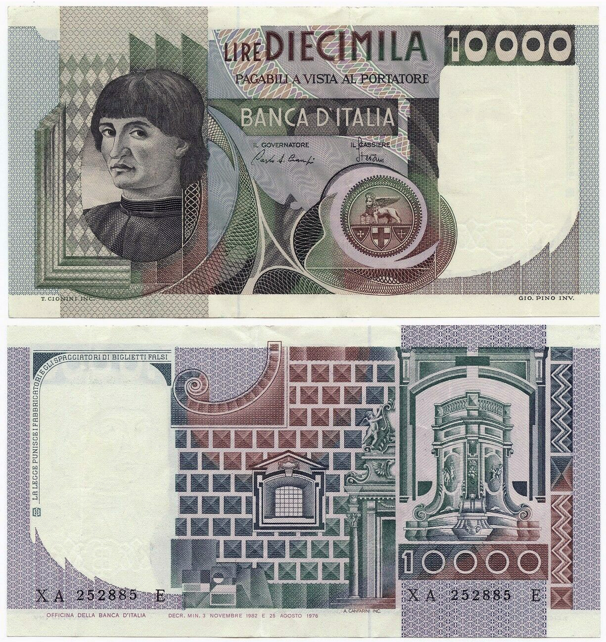 Banconota 10000 Lire "Del Castagno - Serie Sostitutiva" -  Italia - 1984 