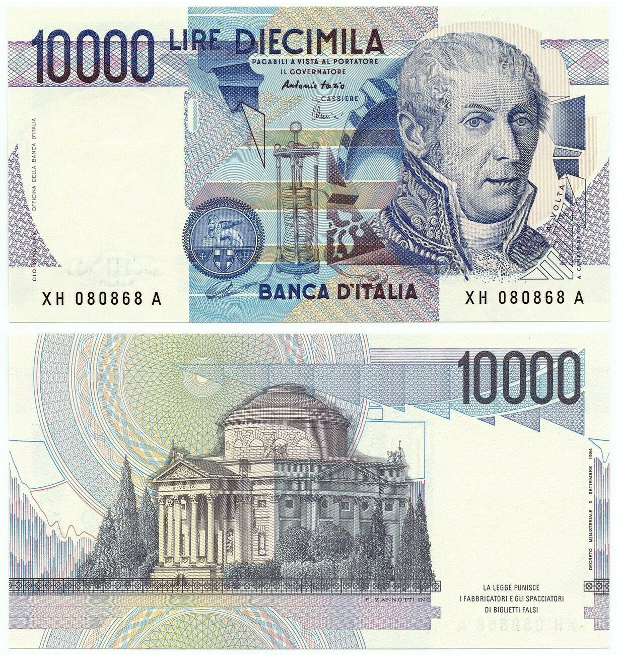 Banconota 10000 Lire "Alessandro Volta - Serie Sostitutiva" -  Italia - 1998 