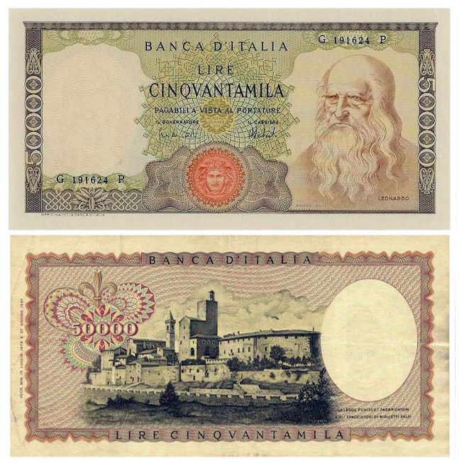 Banconota 50000 Lire "Leonardo da Vinci" -  Italia - 1967 