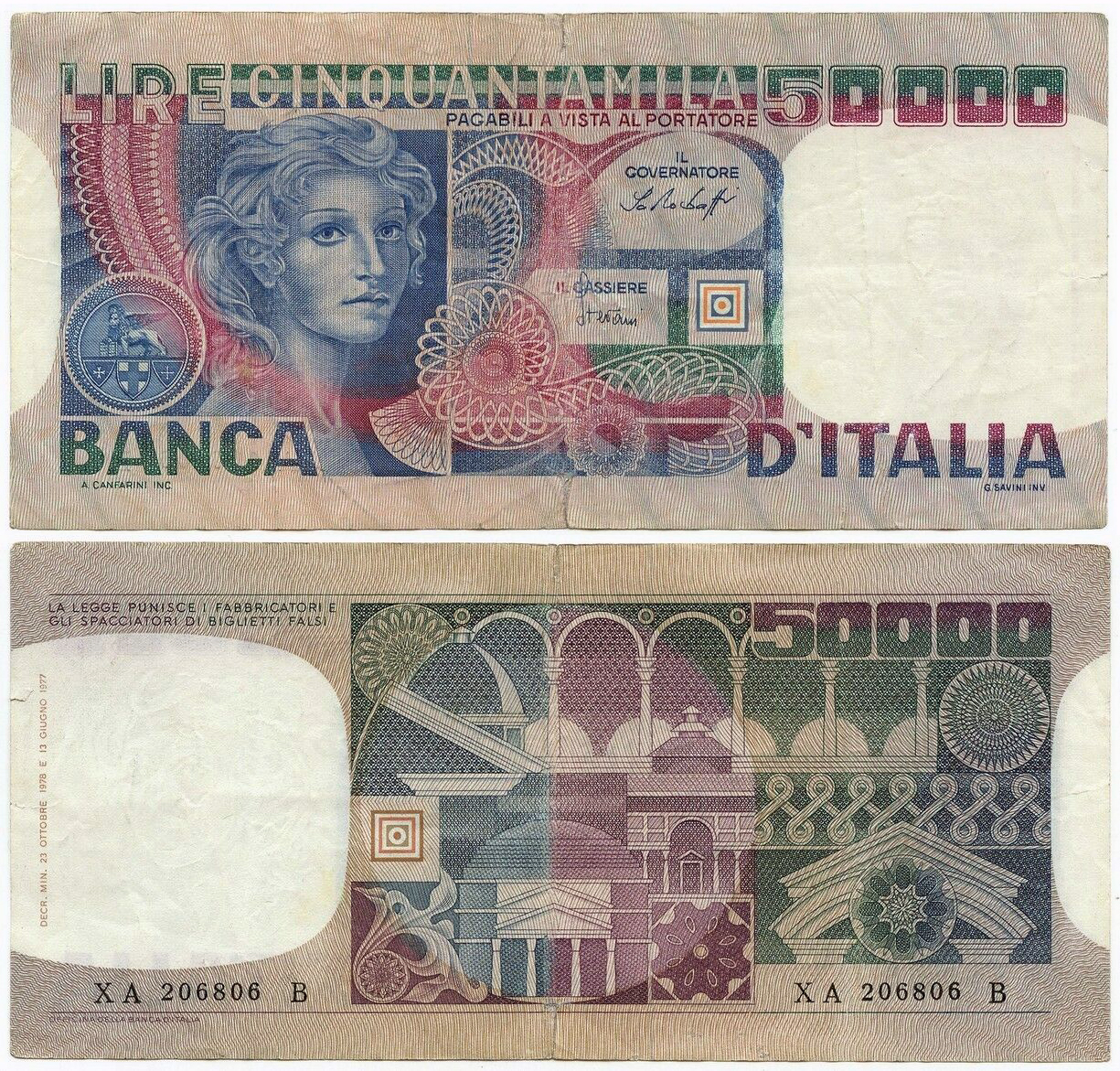 Banconota 50000 Lire "Volto di Donna - Serie Sostitutiva" -  Italia - 1982 