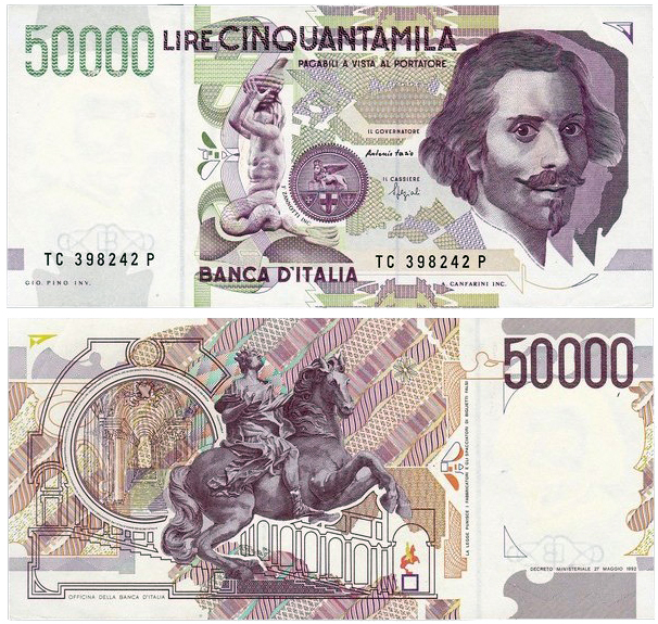 Banconota 50000 Lire "Gian Lorenzo Bernini - 2° Tipo" -  Italia - 1999 