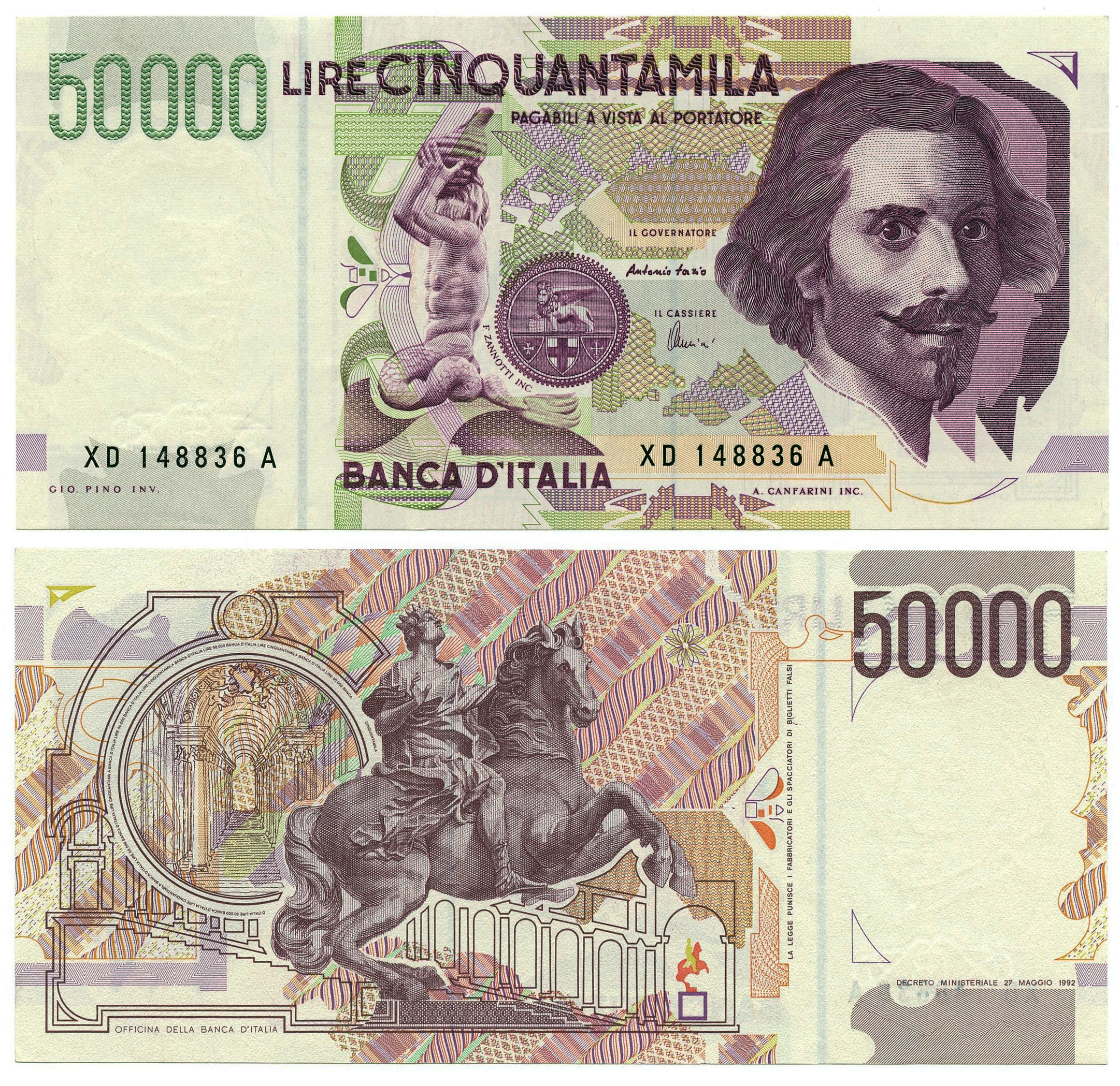 Banconota 50000 Lire "Gian Lorenzo Bernini - 2° Tipo - Serie Sostitutiva" -  Italia - 1999 