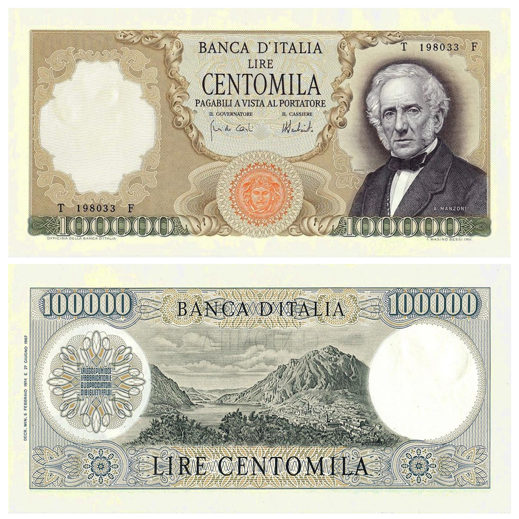Banconota 100000 Lire "Alessandro Manzoni" -  Italia - 1967 