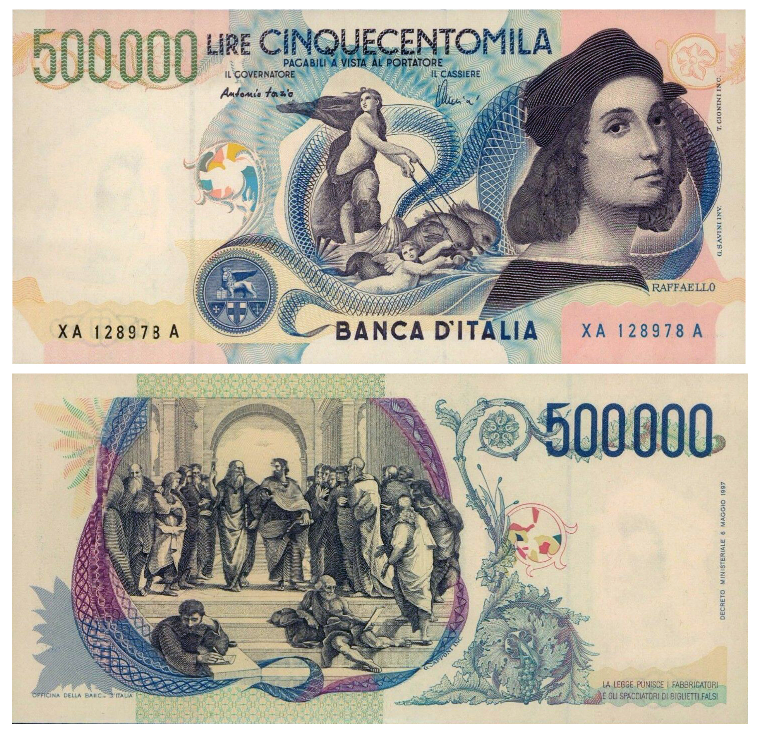 Banconota 500000 Lire "Raffaello Sanzio - Serie Sostitutiva" -  Italia - 1997 