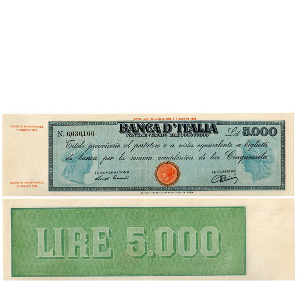Banconota 5000 Lire "Titolo Provvisorio (Testina)" -  Regno d'Italia - 1945 
