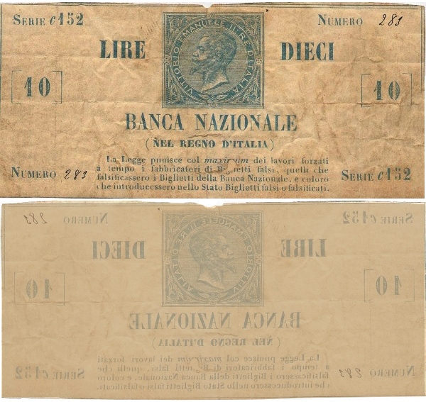 Banconota 10 Lire "Provvisorio" -  Regno d'Italia - 1866 