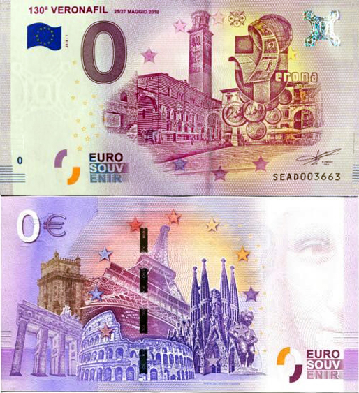 Banconota 0 Euro 130° Veronafil -  Italia - 2018 
