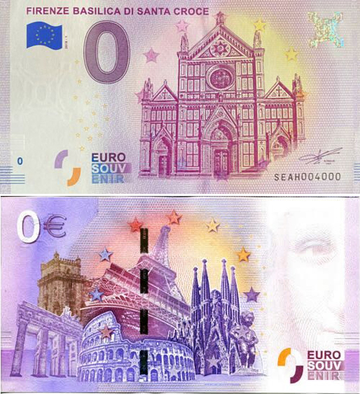 Banconota 0 Euro Firenze Basilica di Santa Croce -  Italia - 2018 