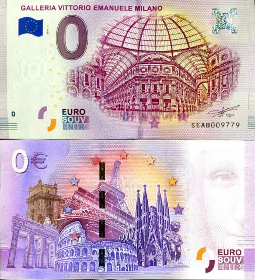 Banconota 0 Euro Milano - Galleria Vittorio Emanuele -  Italia - 2018 