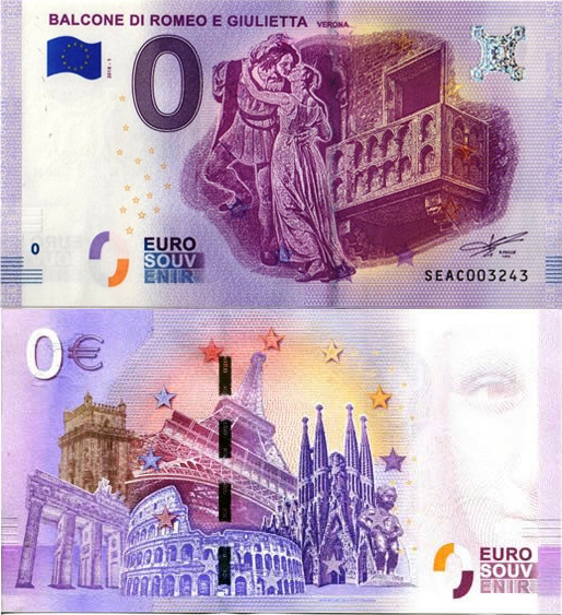 Banconota 0 Euro Verona - Balcone di Romeo e Giulietta -  Italia - 2018 