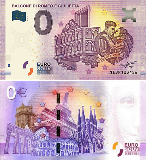 Banconota 0 Euro Verona - Balcone di Romeo e Giulietta -  Italia - 2019 