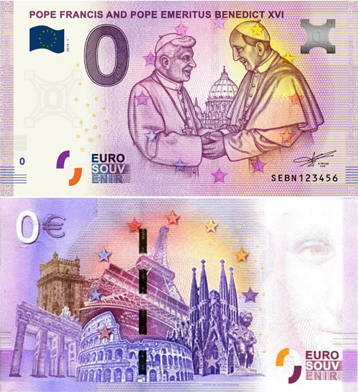 Banconota 0 Euro Pope Francis and Pope Emeritus Benedict XVI -  Italia - 2019 