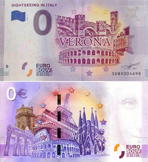Banconota 0 Euro Sightseeing in Italy - Verona -  Italia - 2019 