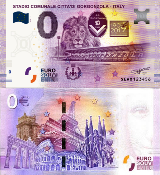 Banconota 0 Euro Stadio Comunale Città di Gorgonzola - Italy -  Italia - 2019 