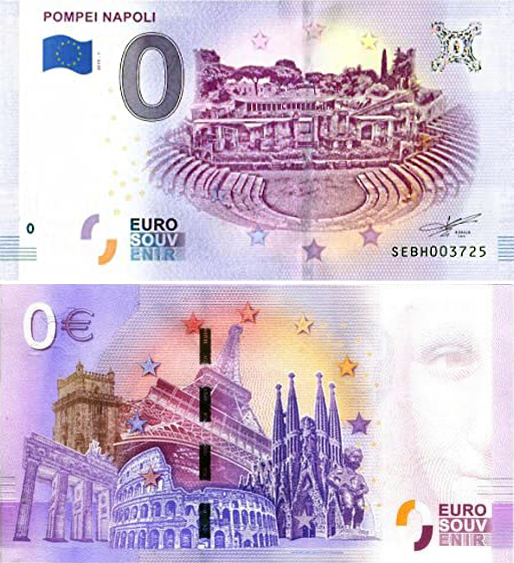 Banconota 0 Euro Pompei Napoli -  Italia - 2019 