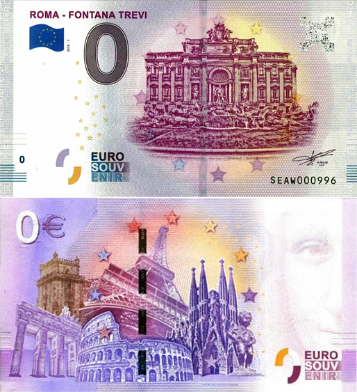 Banconota 0 Euro Roma - Fontana di Trevi -  Italia - 2019 