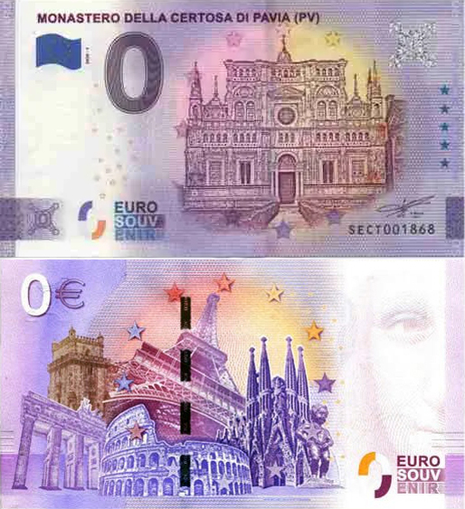 Banconota 0 Euro Monastero della Certosa di Pavia -  Italia - 2020 