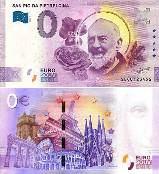 Banconota 0 Euro San Pio da Pietrelcina -  Italia - 2020 