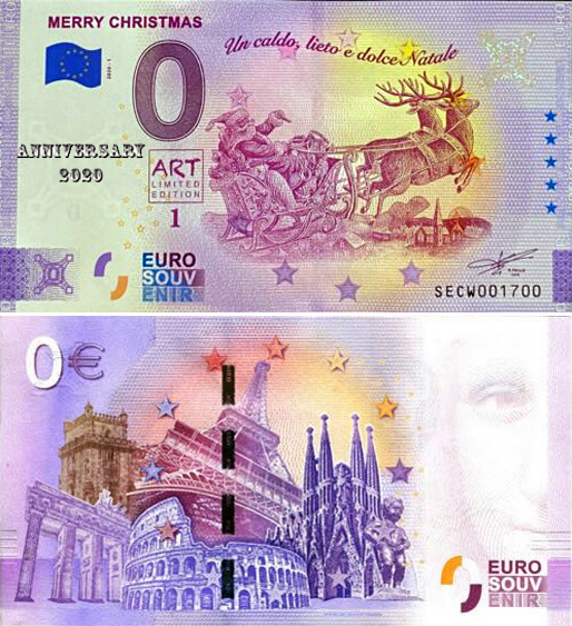 Banconota 0 Euro Merry Christmas (ANNIVERSARY) -  Italia - 2020 
