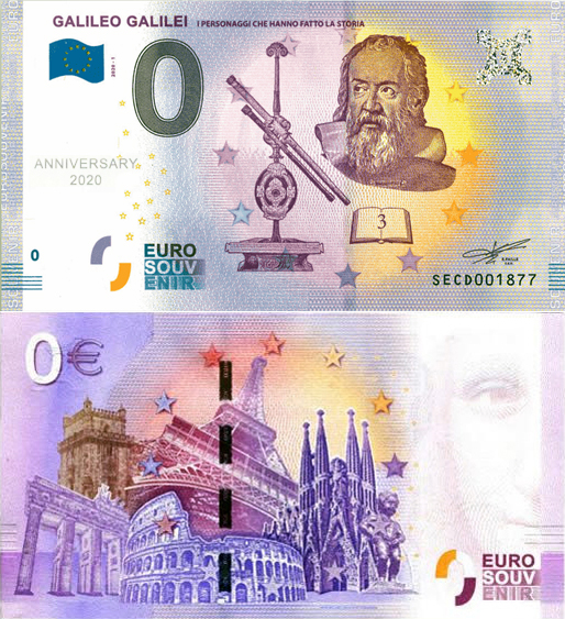 Banconota 0 Euro Galileo Galinei "I Personaggi che Hanno Fatto la Storia" (ANNIVERSARY) -  Italia - 2020 