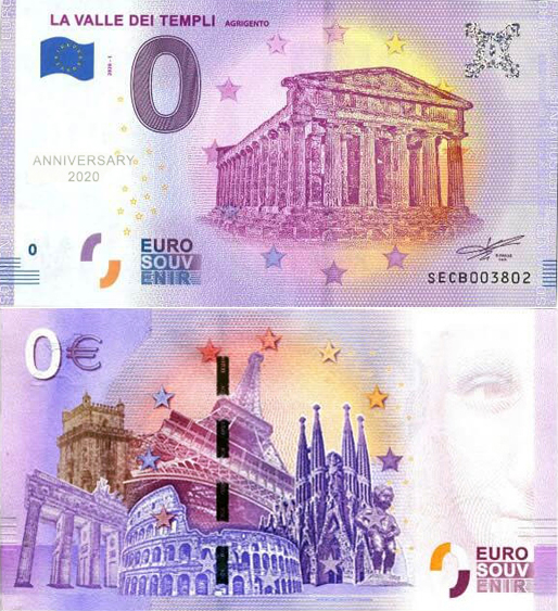 Banconota 0 Euro La Valle dei Templi "Agrigento" (ANNIVERSARY) -  Italia - 2020 