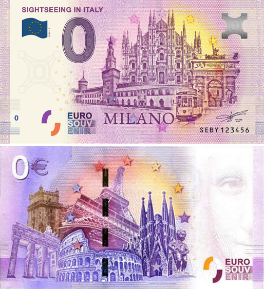 Banconota 0 Euro Sightseeing in Italy - Milano -  Italia - 2020 