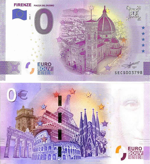 Banconota 0 Euro Firenze "Piazza del Duomo" -  Italia - 2020 