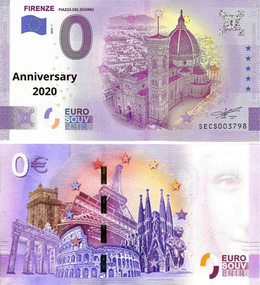 Banconota 0 Euro Firenze "Piazza del Duomo" (ANNIVERSARY) -  Italia - 2020 