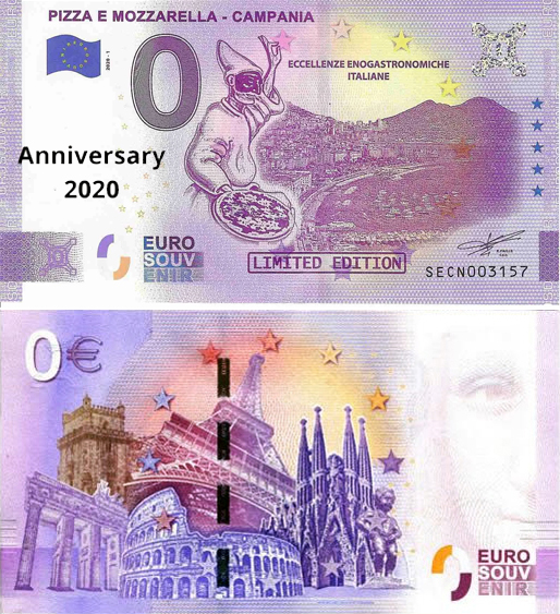 Banconota 0 Euro Pizza e Mozzarella - Campania (ANNIVERSARY) -  Italia - 2020 