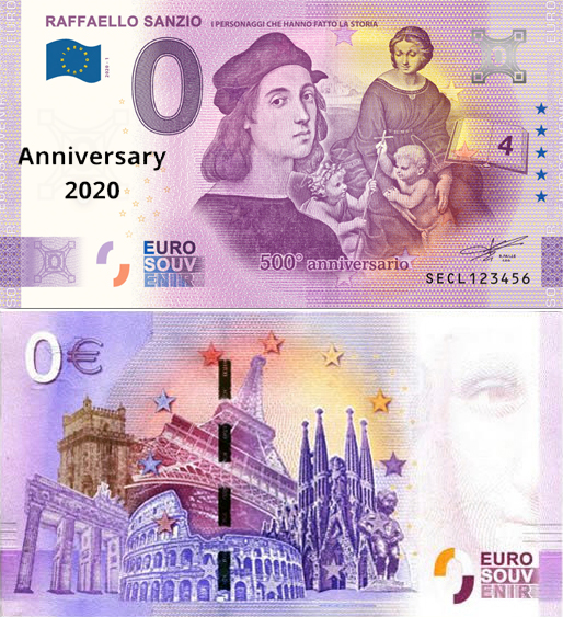 Banconota 0 Euro Raffaello Sanzio "I Personaggi che Hanno Fatto la Storia" (ANNIVERSARY) -  Italia - 2020 