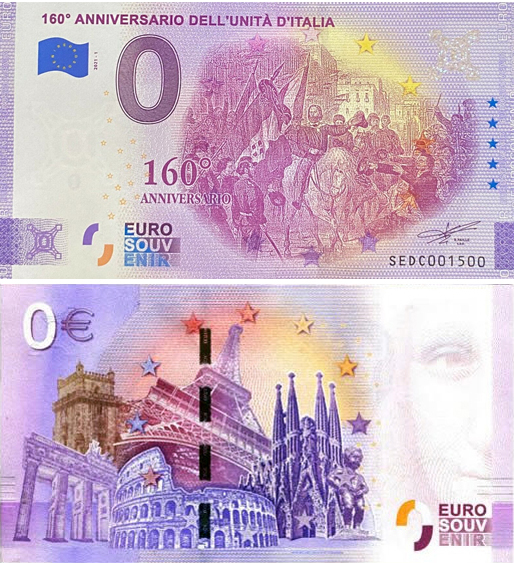 Banconota 0 Euro 160° Anniversario dell'Unità d'Italia -  Italia - 2021 