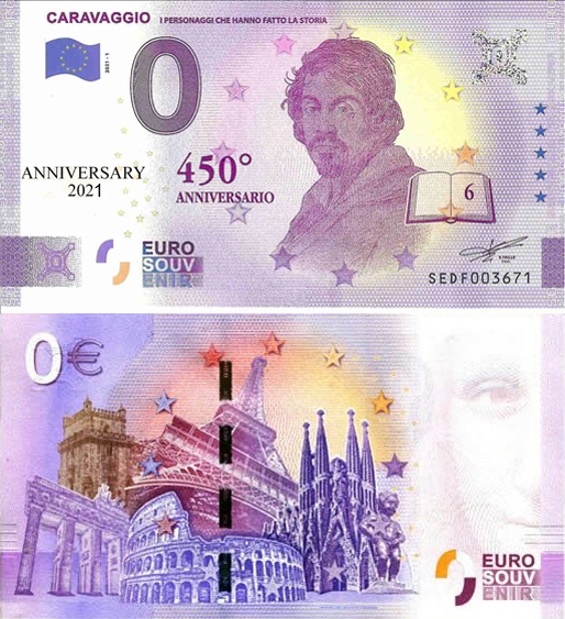 Banconota 0 Euro Caravaggio "I Personaggi che Hanno Fatto la Storia" (ANNIVERSARY) -  Italia - 2021 